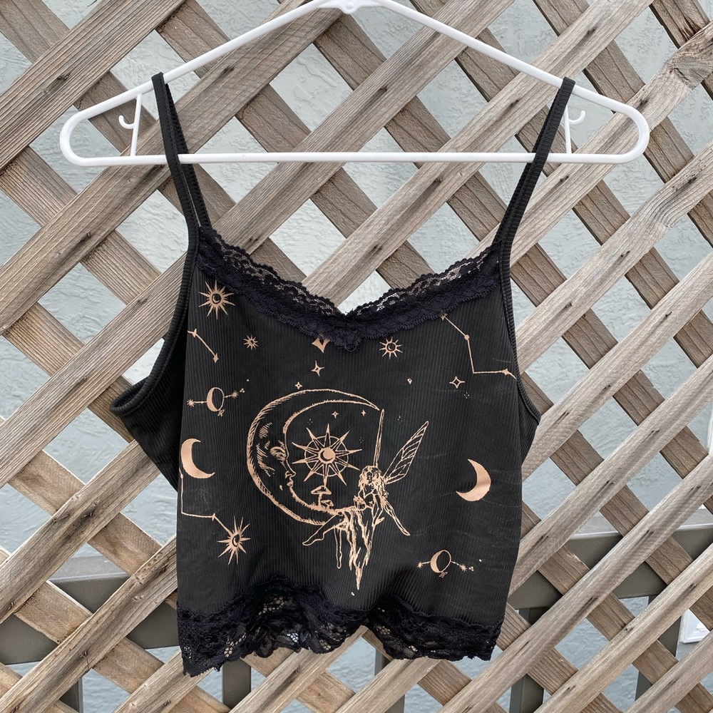 ROMWE | Black Moon Fairy Cropped Tank Top